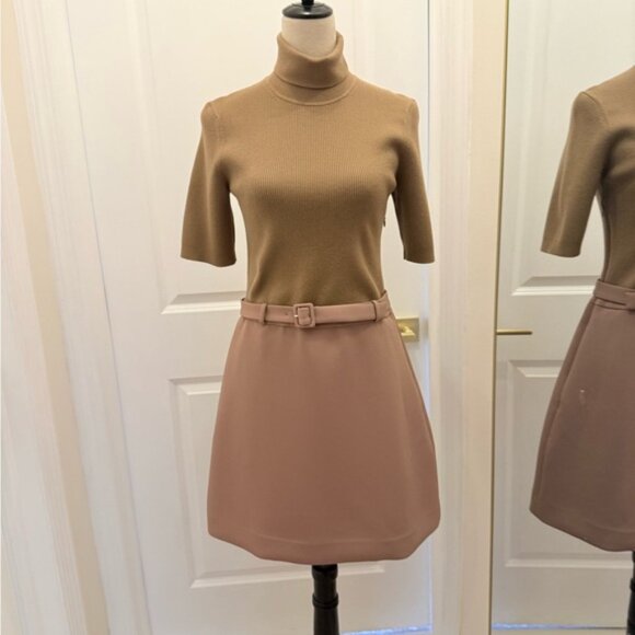 THEORY Combo Dress Bistretch Wool Twill Ribbed Sweater Turtleneck Size M - Picture 11 of 15